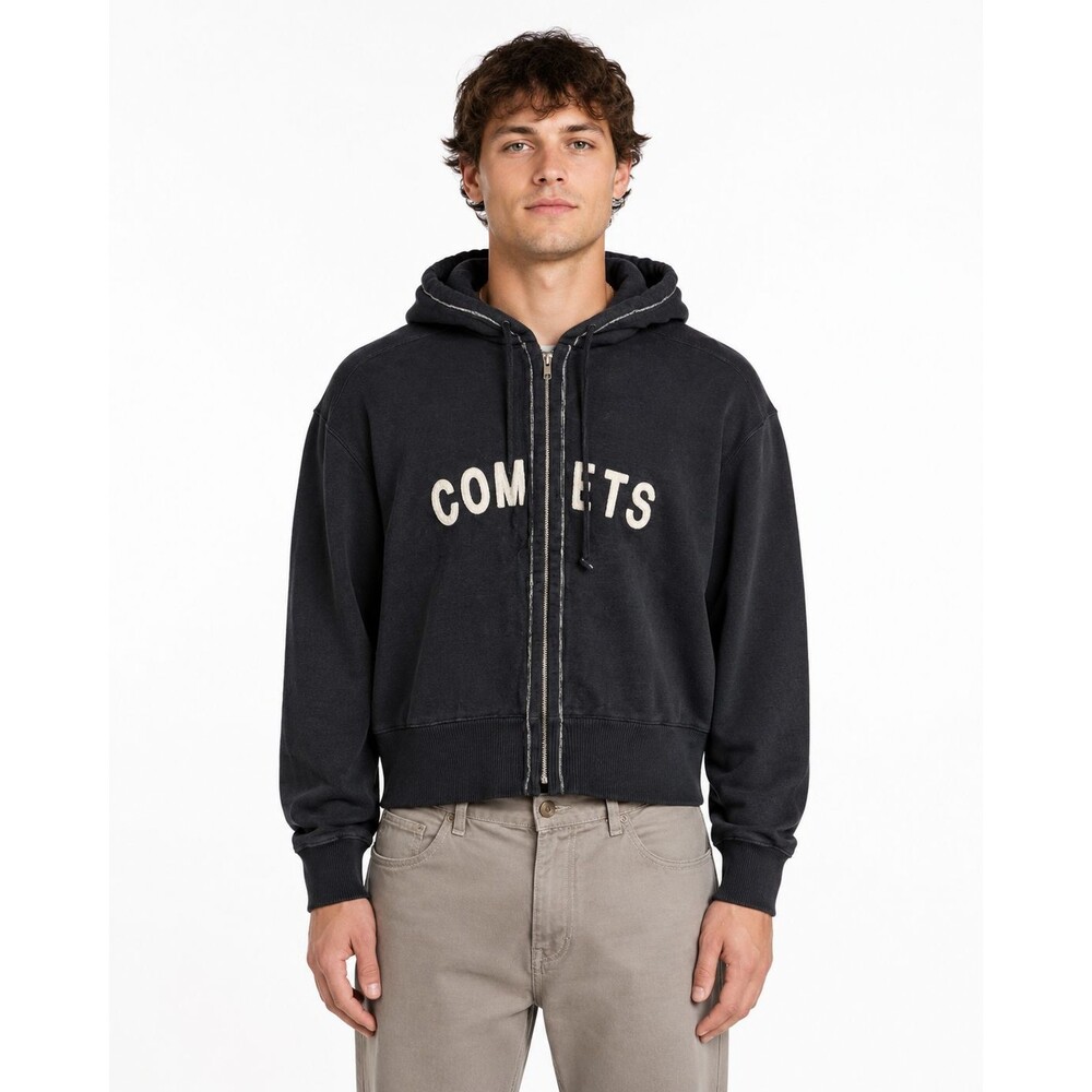 Vintage Blue Marlin Comets Hoodie Size M Black Embroidered Full Zip Y2K Oversize